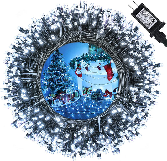 114Ft Christmas String Lights - Outdoor, 300 LED Connectable with Timer, 8 Modes Tree Lights Fairy Twinkle for Garden, Wedding, Indoor/Outdoor Xmas Decor (Cool White)